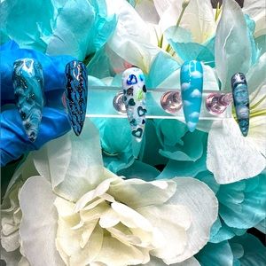 Blue Press-On nails Handmade